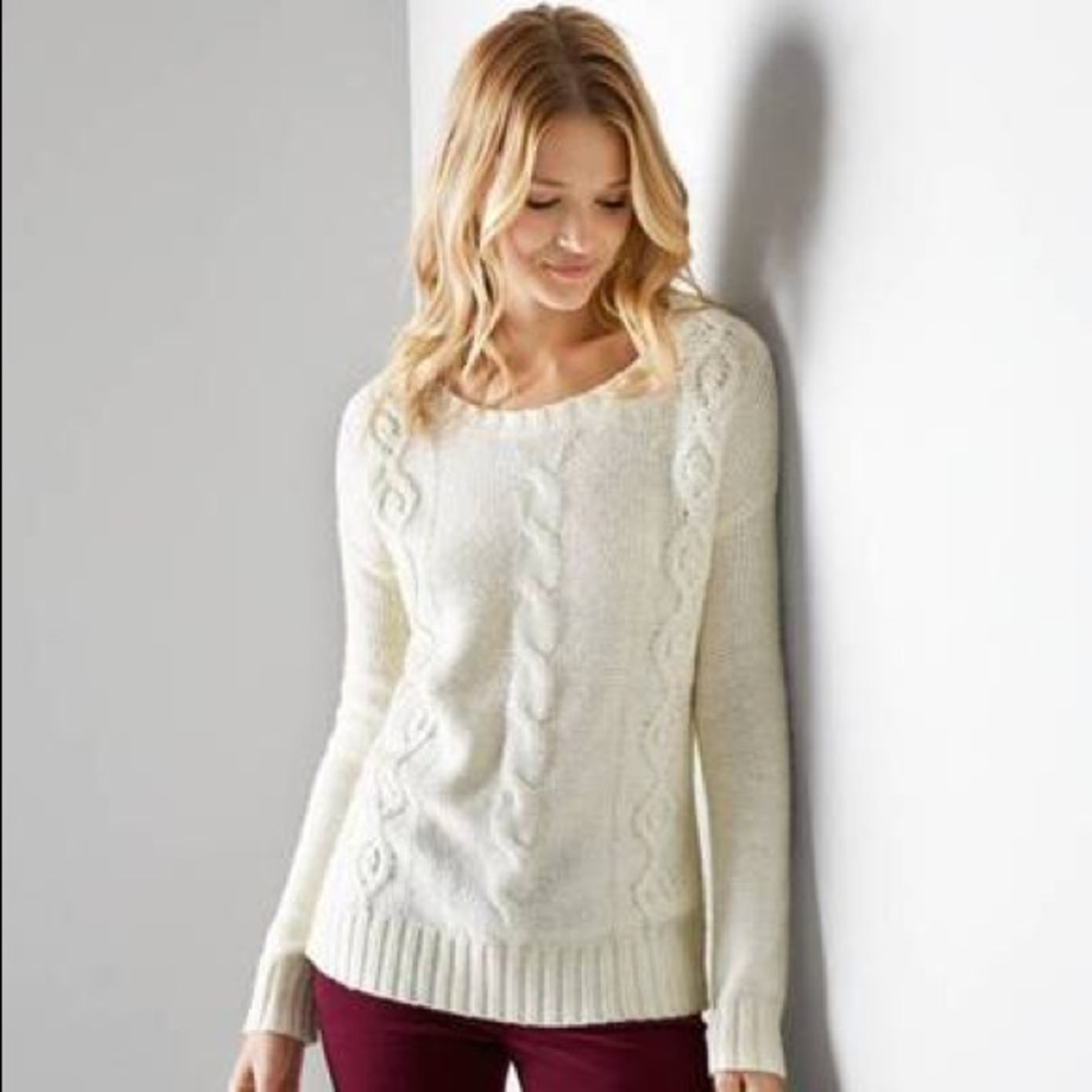 American Eagle cable knit beaded ivory sweater